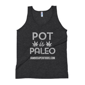 Jamb superfoods mans tank top with pot is paleo logo in black